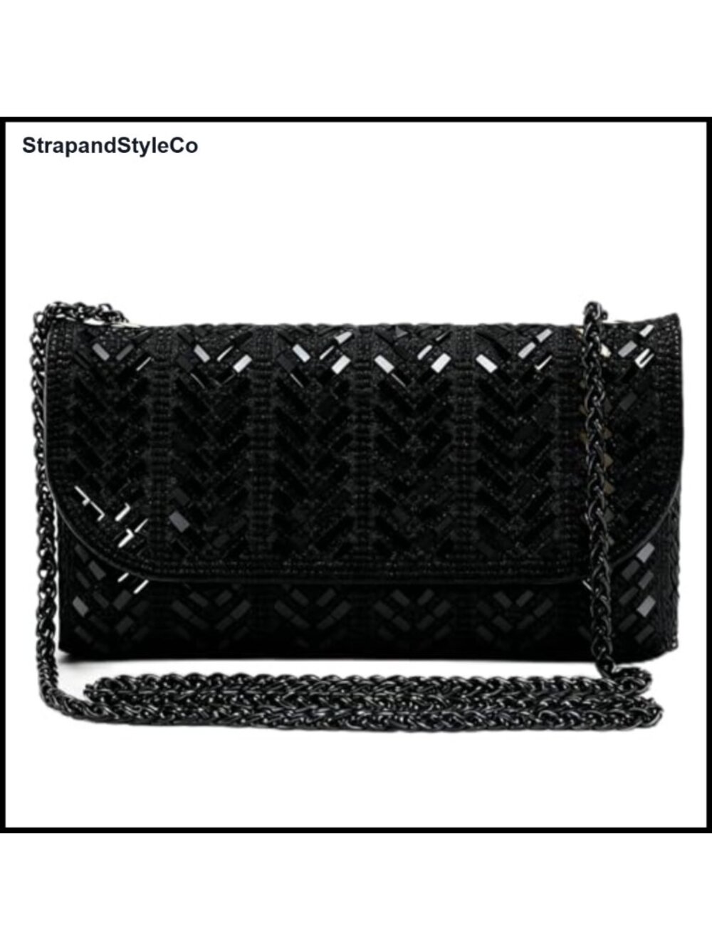 Rhinestone Clutch Evening Bag Studded Flap Chain Strap